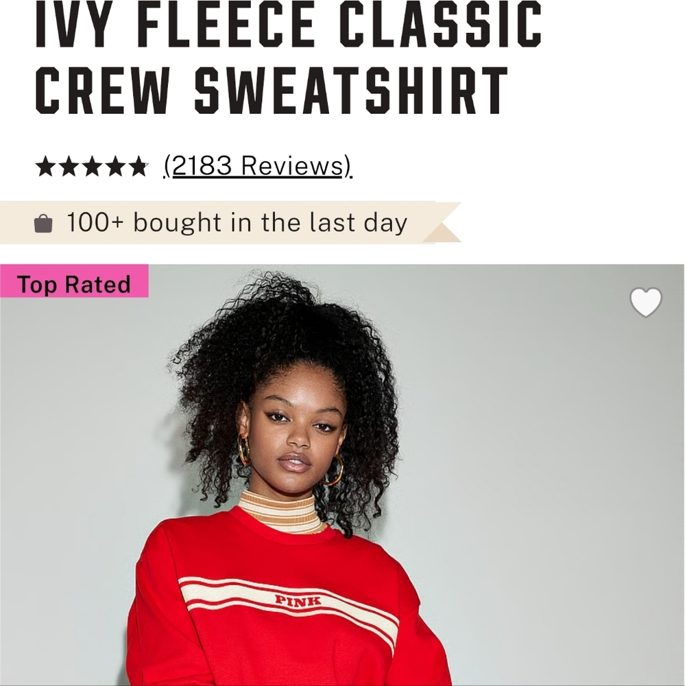 PINK Victoria's Secret Ivy Fleece Classic Crew Sweatshirt - Picture 5 of 5